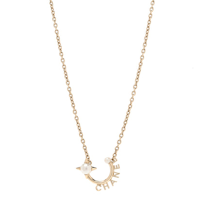 Chanel Pearl Logo Necklace Gold 1 of 4