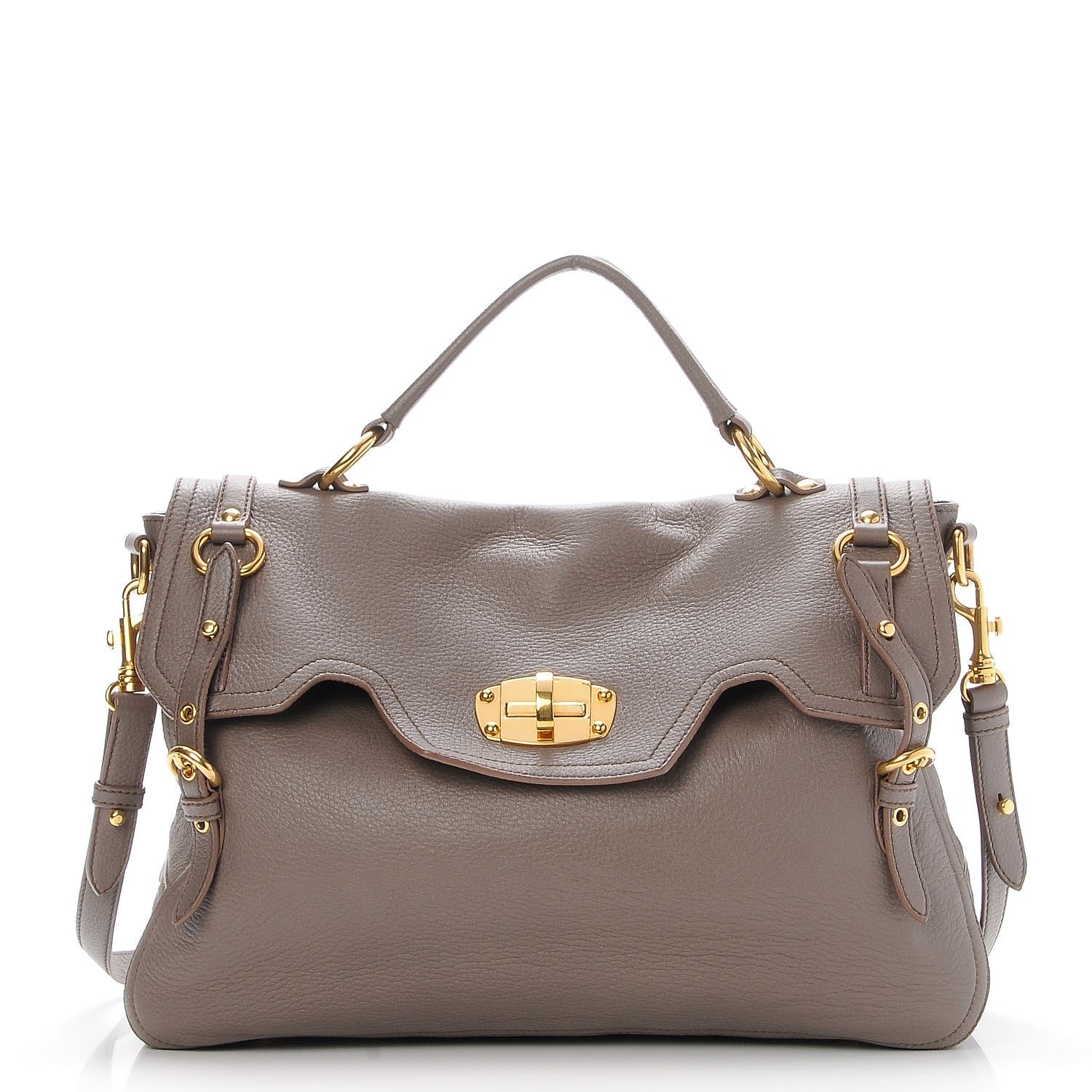Miu Miu Cervo Front Buckle Satchel Taupe 1 of 8