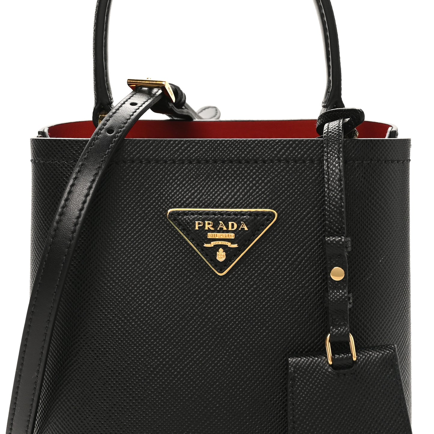 Saffiano Cuir Small Panier Bucket Bag Black Fuoco