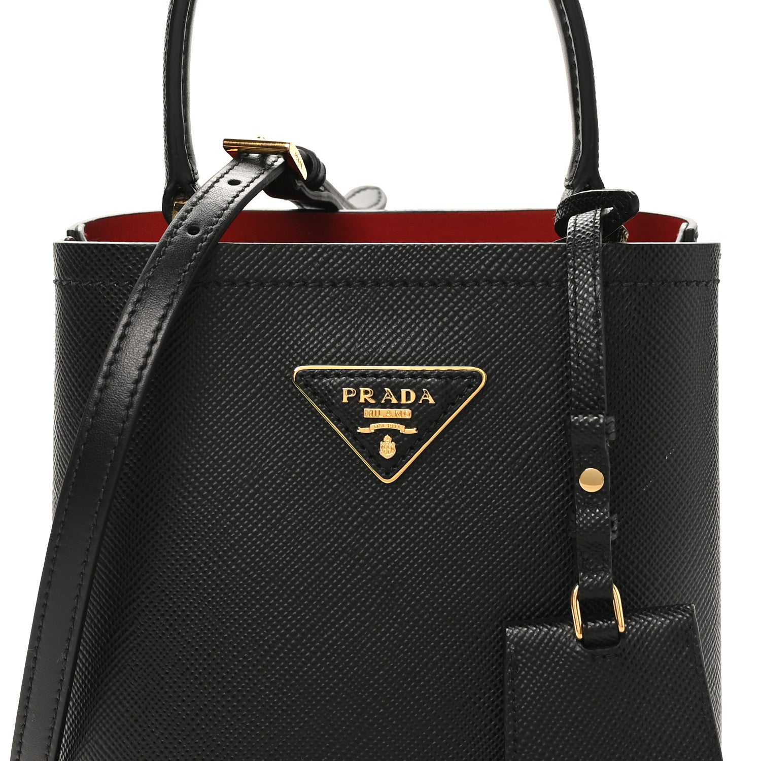 Prada Saffiano Cuir Small Panier Bucket Bag Black Fuoco 6 of 8