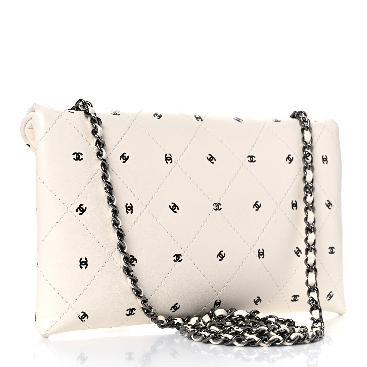 Chanel Printed Lambskin Logo CC Envelope Clutch With Chain White 3 of 13
