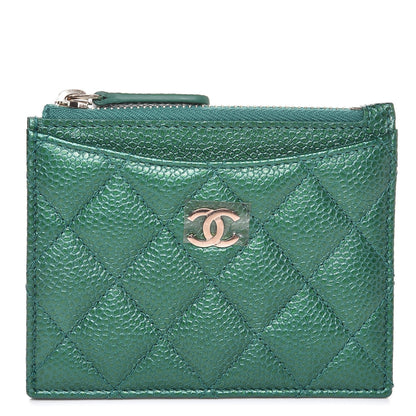 Chanel Metallic Caviar Quilted CC Zip Card Holder Green 1 of 16
