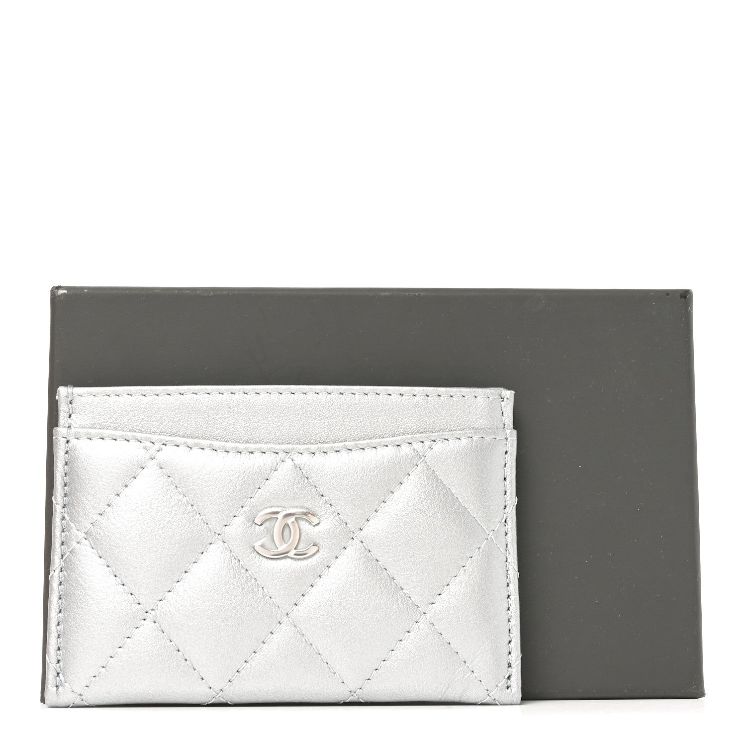 Chanel Metallic Lambskin Quilted CC Card Holder Silver 9 of 9