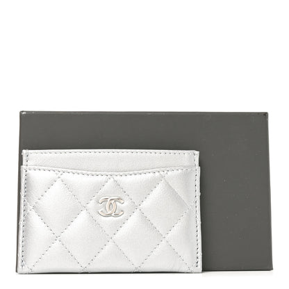 Chanel Metallic Lambskin Quilted CC Card Holder Silver 9 of 9