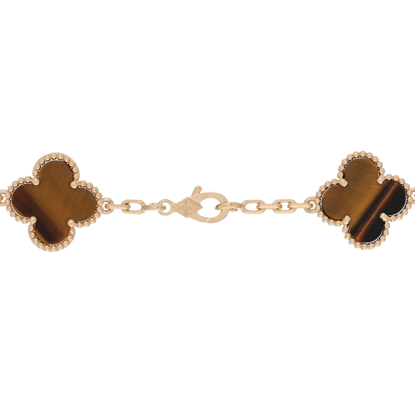 18K Yellow Gold Tiger Eye 10 Motifs Vintage Alhambra Necklace