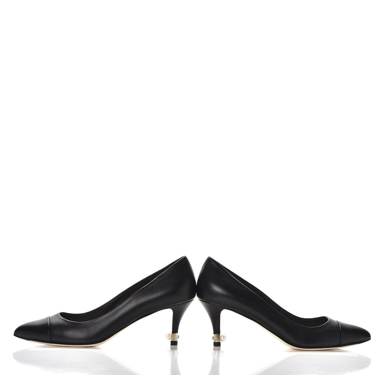 Lambskin Cap Toe Pearl Pumps 38.5 Black
