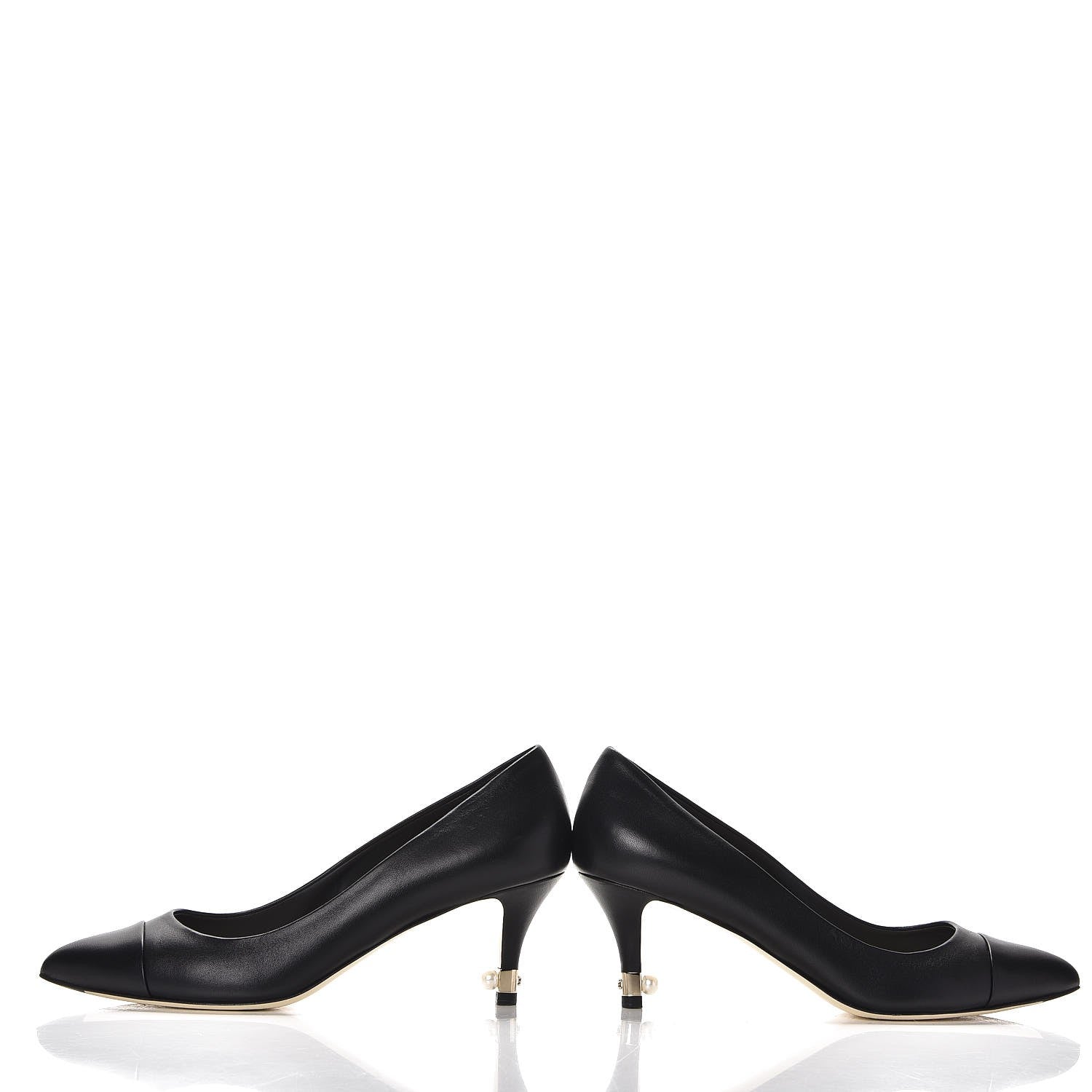 Chanel Lambskin Cap Toe Pearl Pumps 38.5 Black 6 of 11