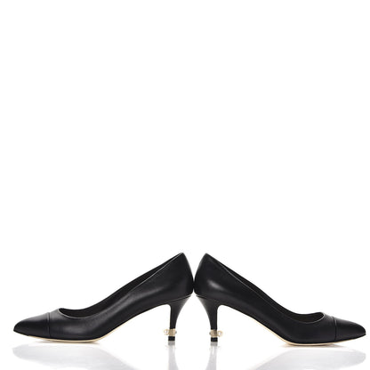 Chanel Lambskin Cap Toe Pearl Pumps 38.5 Black 6 of 11