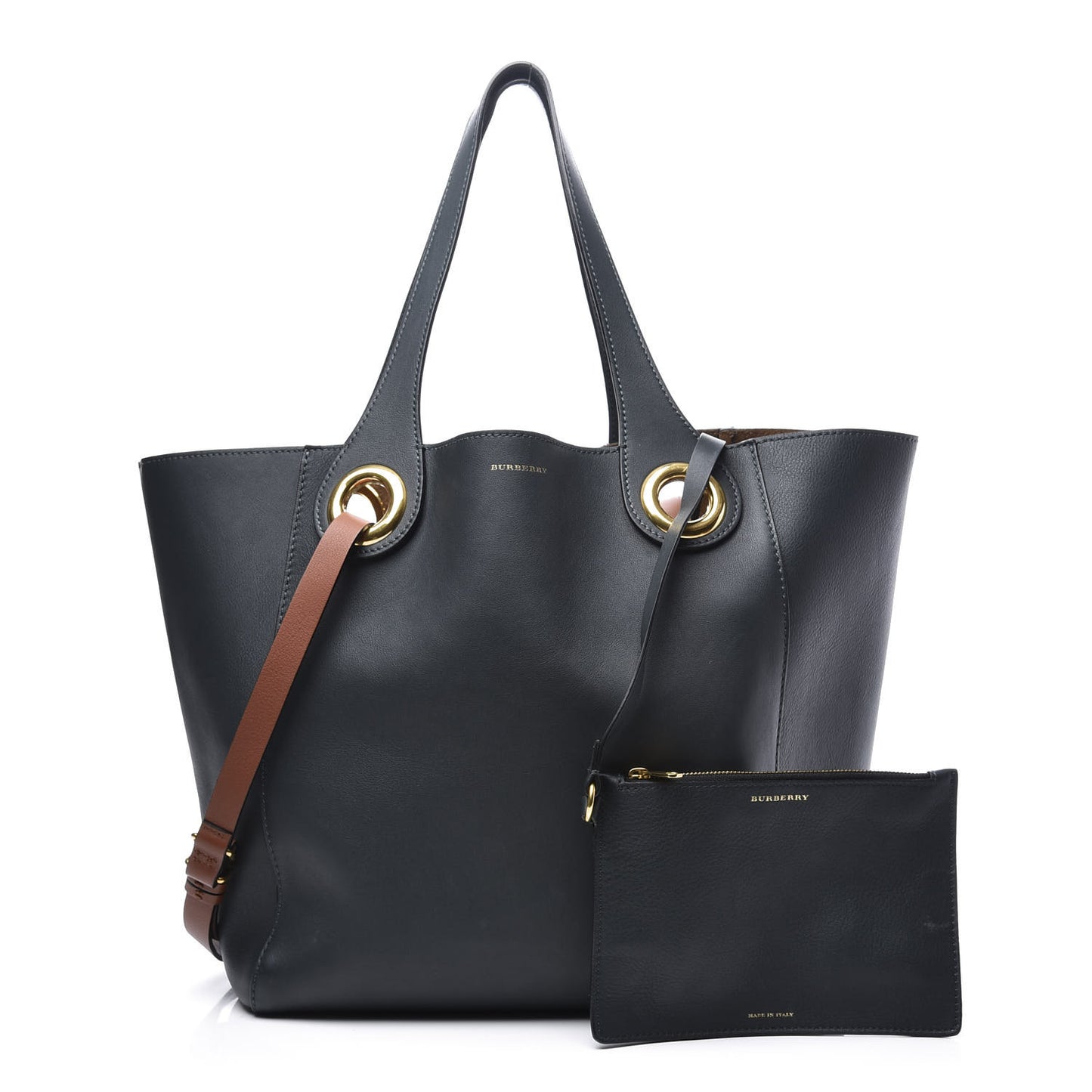 Calfskin Grommet Detail Tote Dark Emerald