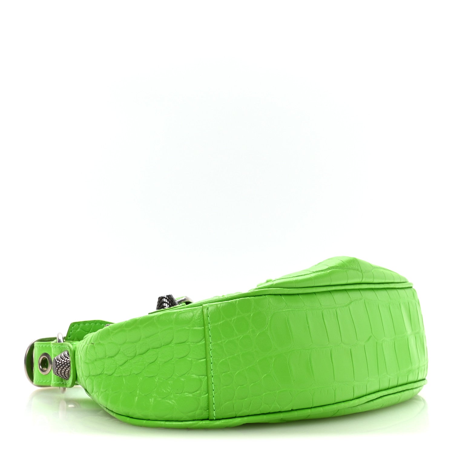 Balenciaga Extra Supple Calfskin Crocodile Embossed Le Cagole Shoulder Bag XS Acid Green 5 of 11
