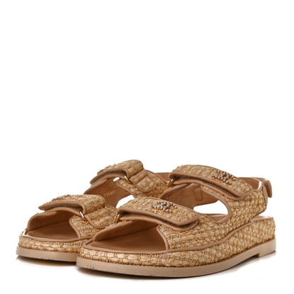 Chanel Braided Fabric Velcro Dad Sandals 40 Beige 3 of 14