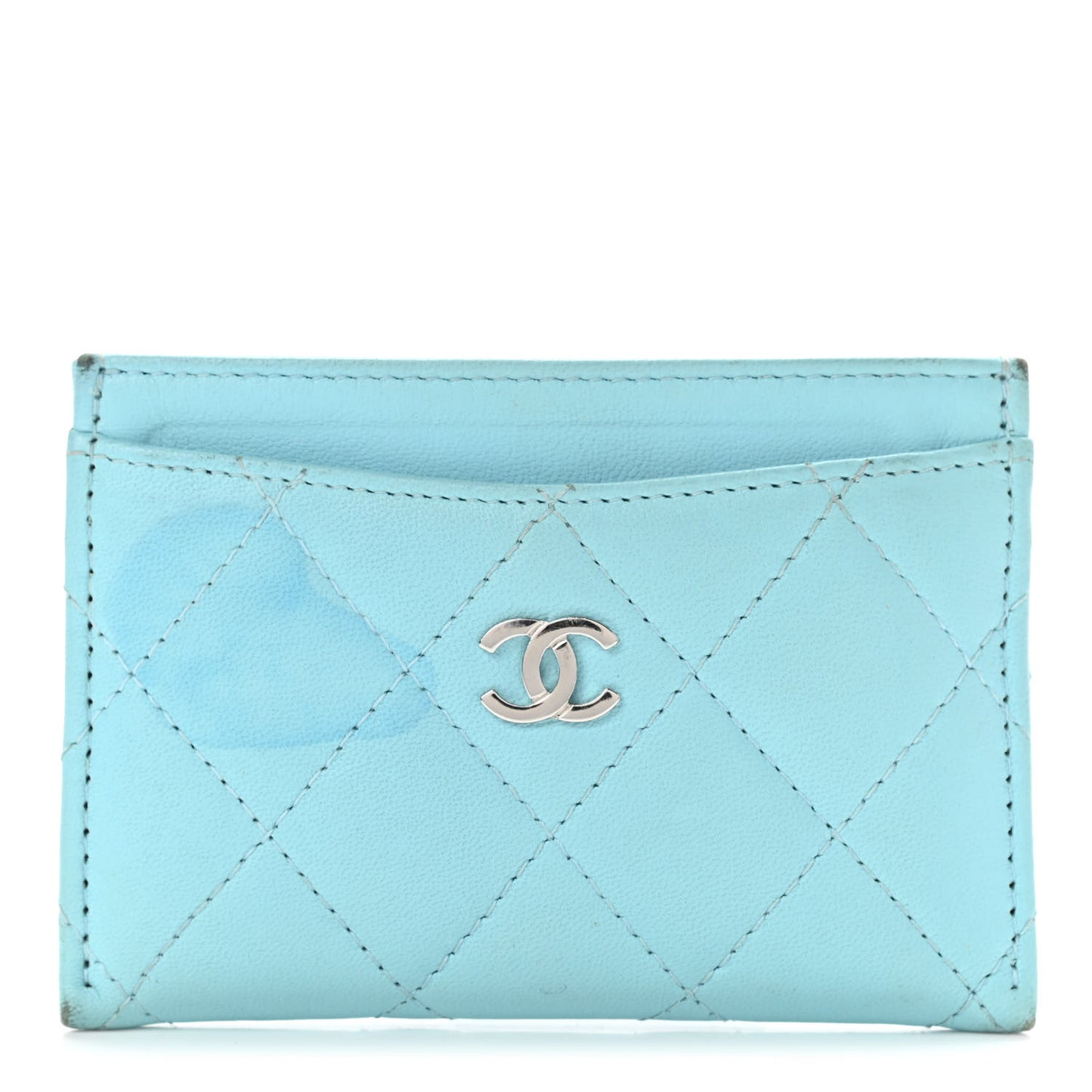Lambskin Quilted Card Holder Light Blue