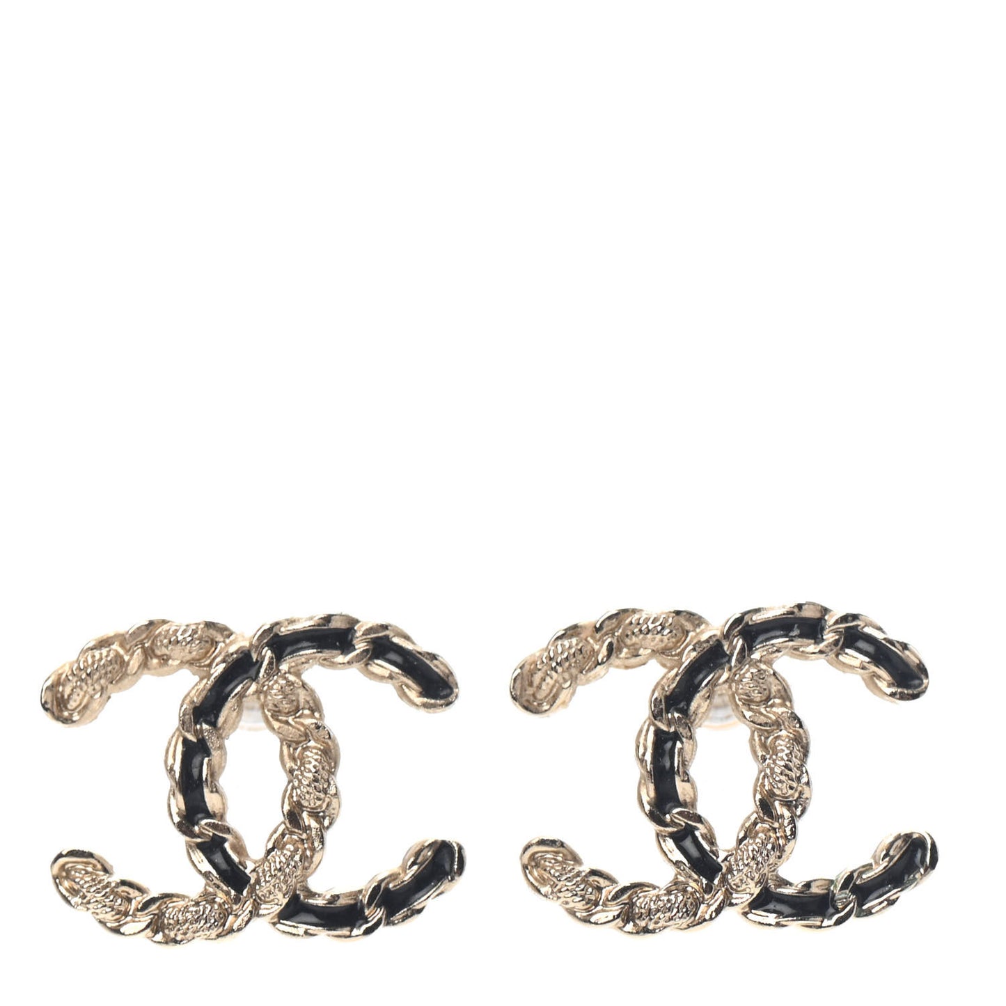 Enamel Metal Chain French New Wave CC Earrings Black Gold