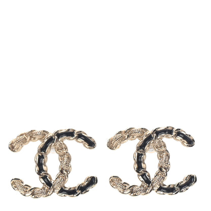 Chanel Enamel Metal Chain French New Wave CC Earrings Black Gold 1 of 4