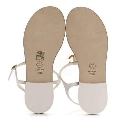 Chanel Lambskin CC Thong Sandals 39.5 White Gold 6 of 10