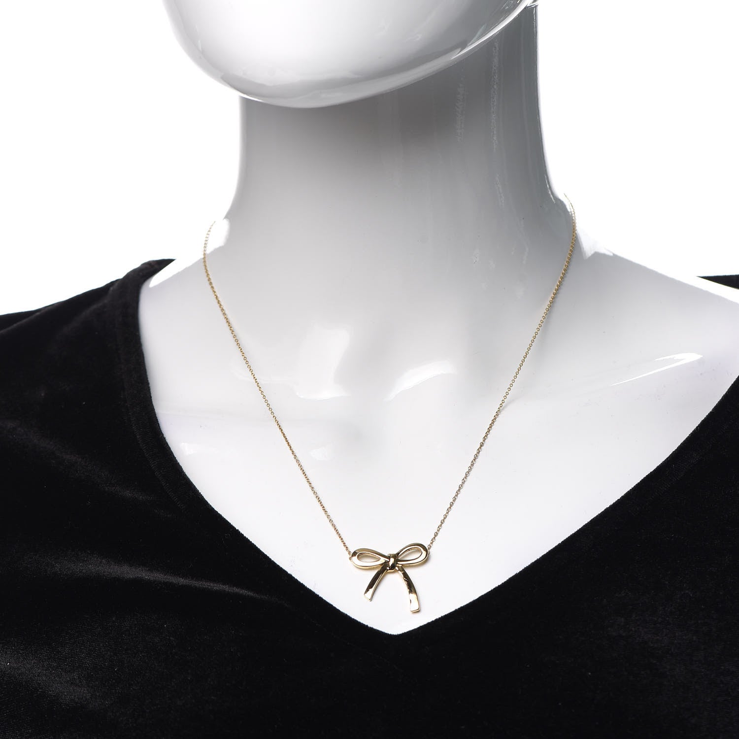 Tiffany 18K Yellow Gold Medium Bow Pendant Necklace 2 of 5
