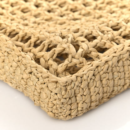 Prada Yarn Raffia Effect Crochet Logo Embroidered Tote Bag Naturale 9 of 9
