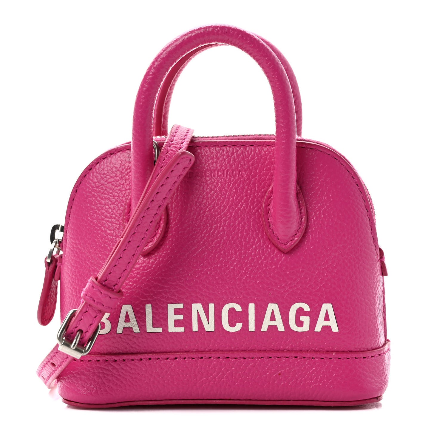 Grained Calfskin Logo Mini Ville Top Handle Bag Fuchsia White