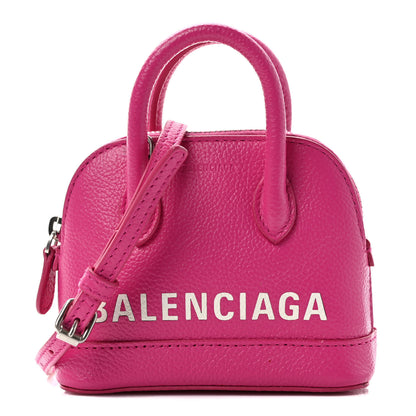 Balenciaga Grained Calfskin Logo Mini Ville Top Handle Bag Fuchsia White 1 of 10