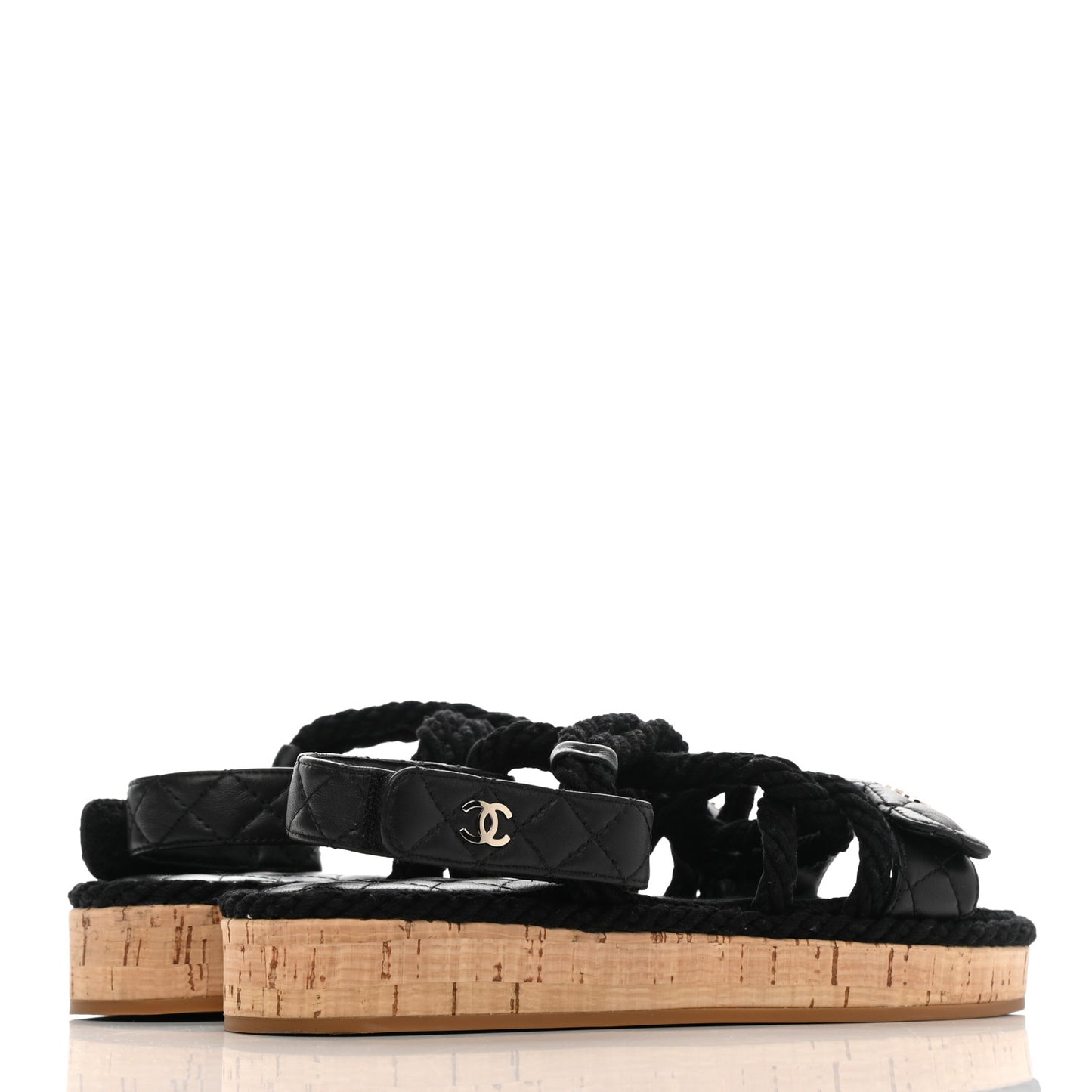 Cord Lambskin Quilted Logo Sandals 36 Black