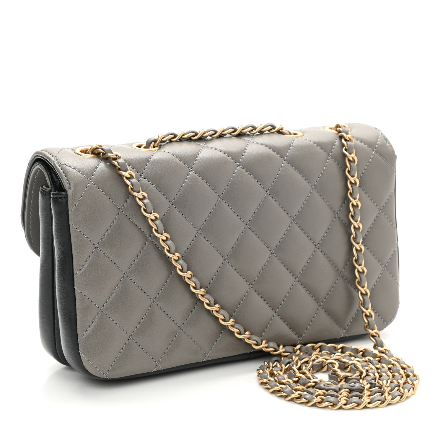 Chanel Lambskin Quilted Small CC Chic Flap Grey Dark Navy 3 of 11