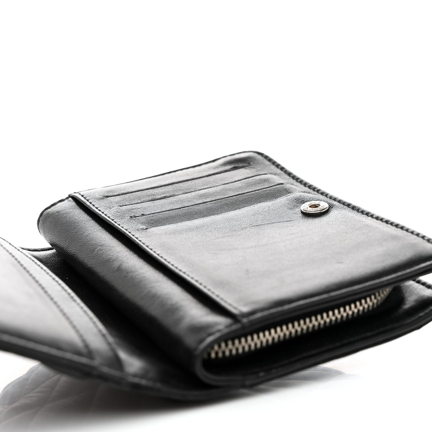Lambskin Quilted Zip Around Coin Purse Wallet Black