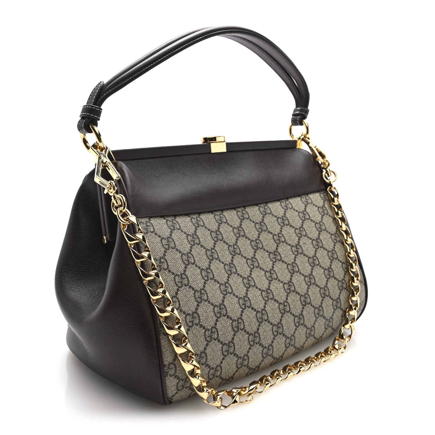 Gucci GG Supreme Monogram Koi Calfskin Web Virgo Tote Beige Ebony Chocolate 4 of 9