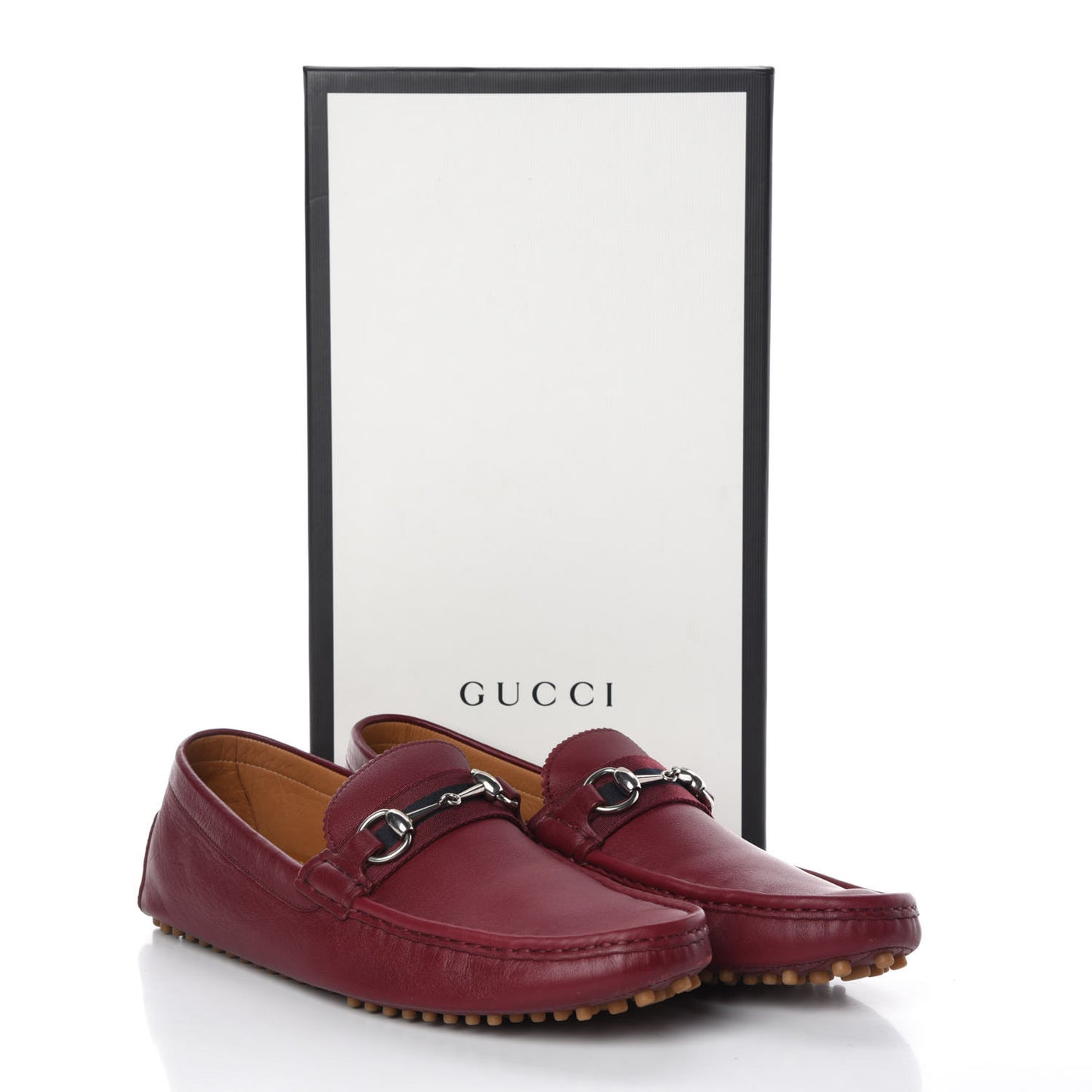Road Calfskin Web Mens Horsebit Driver Loafers 10 Rosso