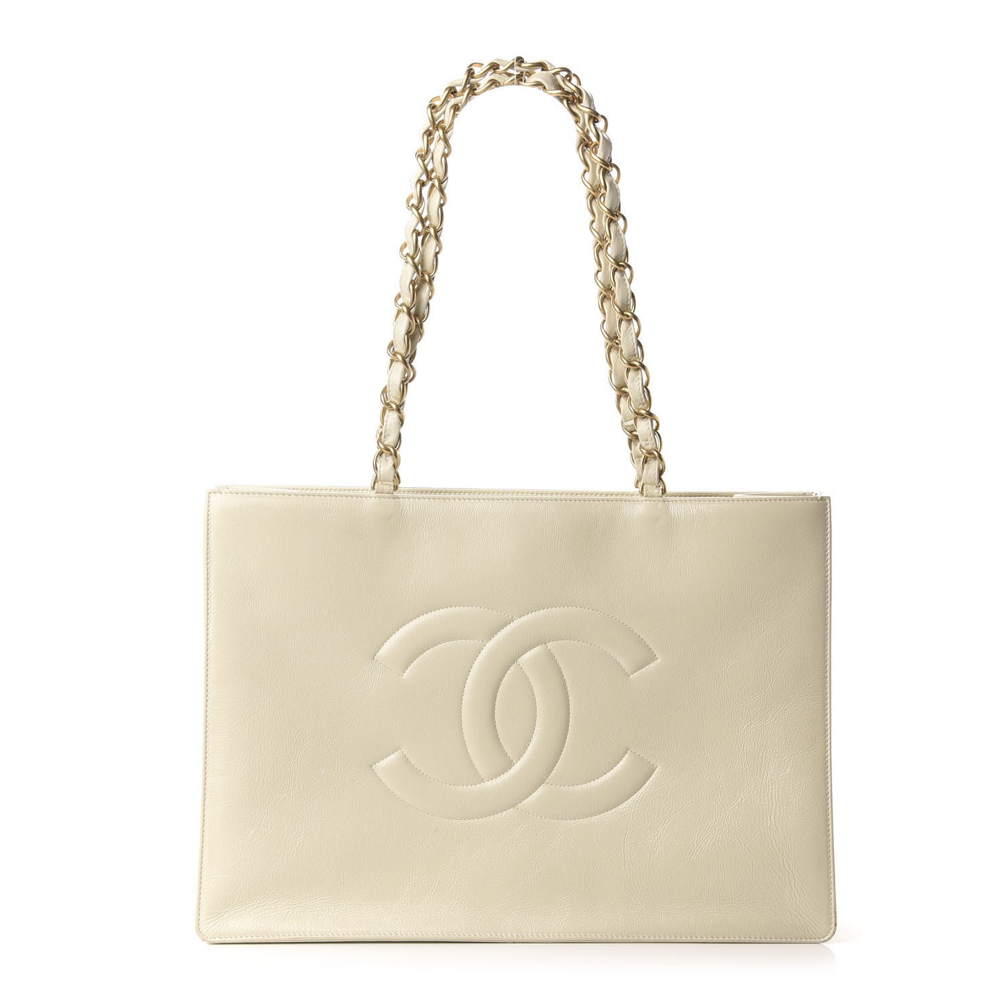 Glazed Aged Calfskin CC Tote White