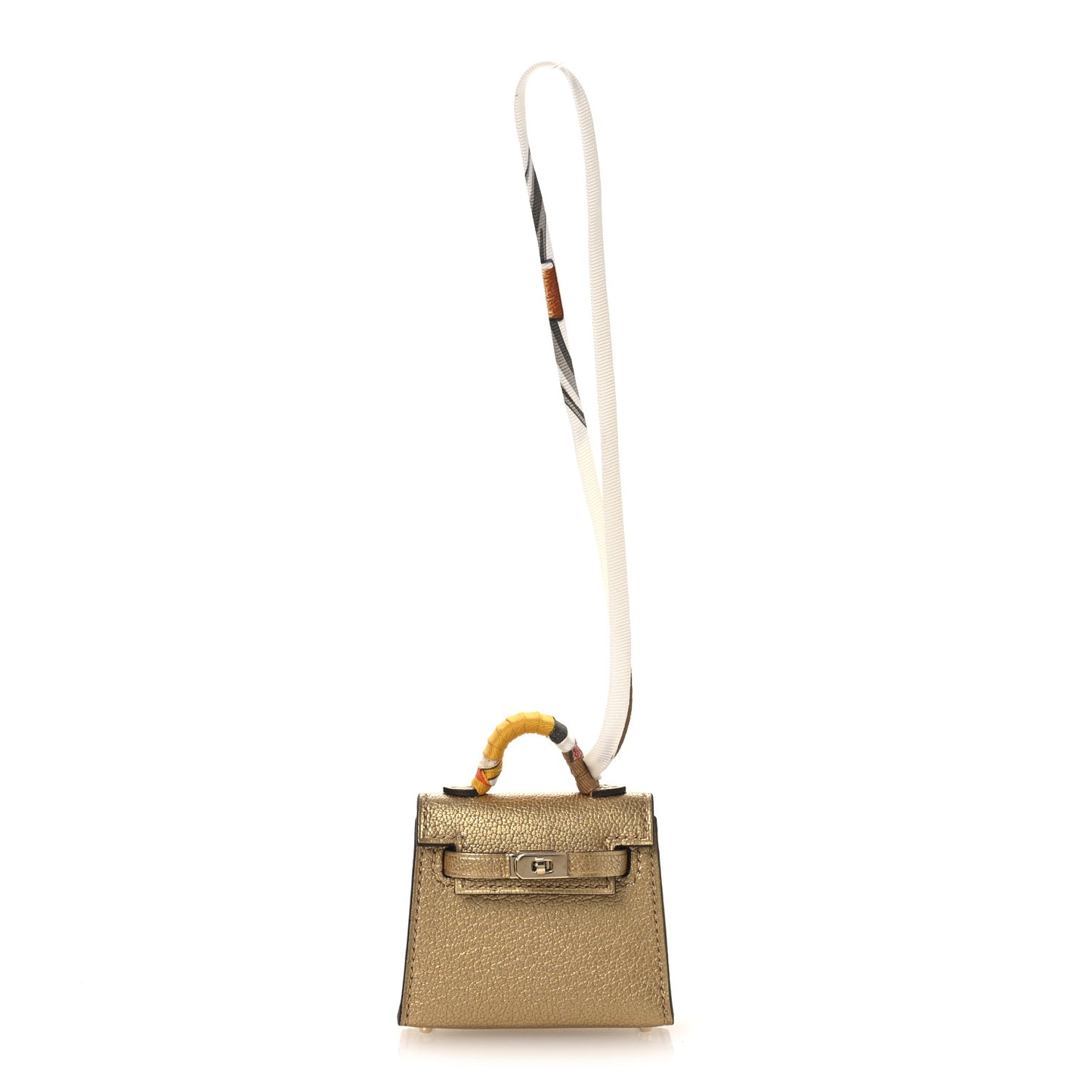 Metallic Chevre Chamkilight Mini Kelly Twilly Bag Charm Dore