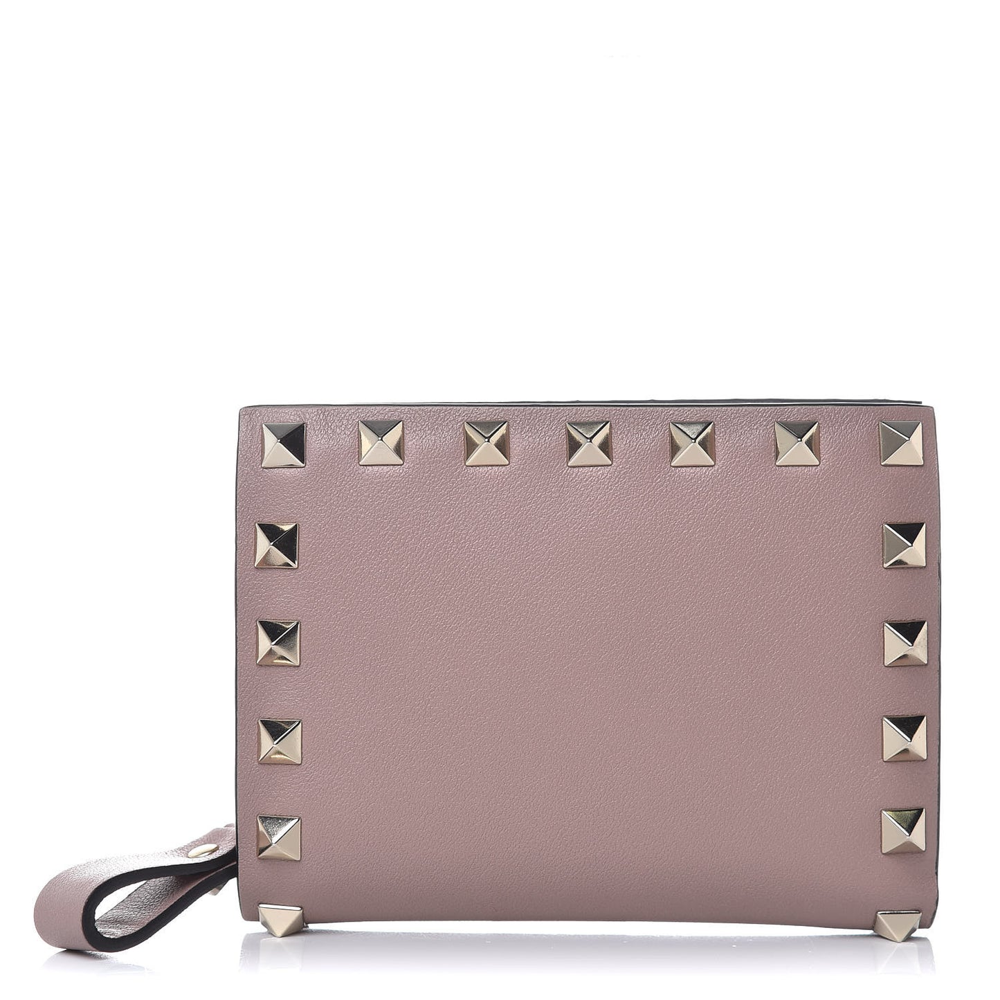 Calfskin Rockstud Compact Bi-Fold Wallet Poudre