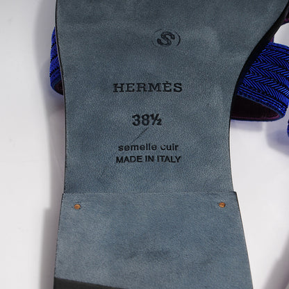 Hermes Herringbone Dabka Oran Sandals 38.5 Bleu 6 of 8