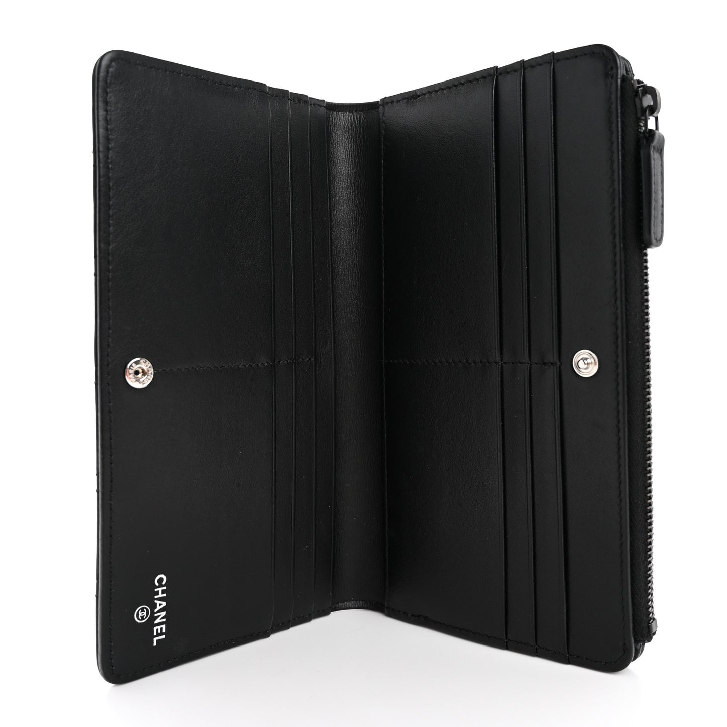 Grained Calfskin Quilted Long Zipped Wallet So Black
