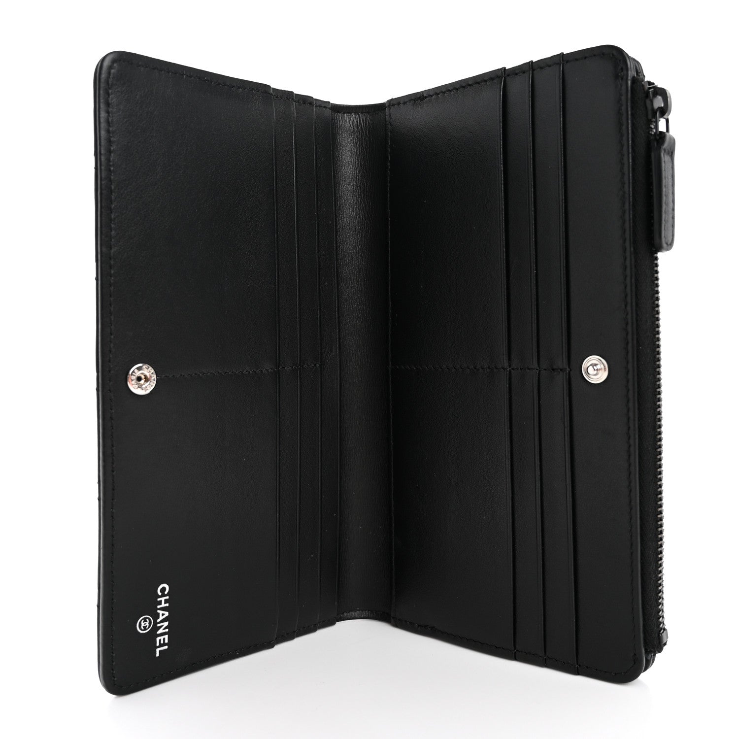 Chanel Grained Calfskin Quilted Long Zipped Wallet So Black 5 of 8