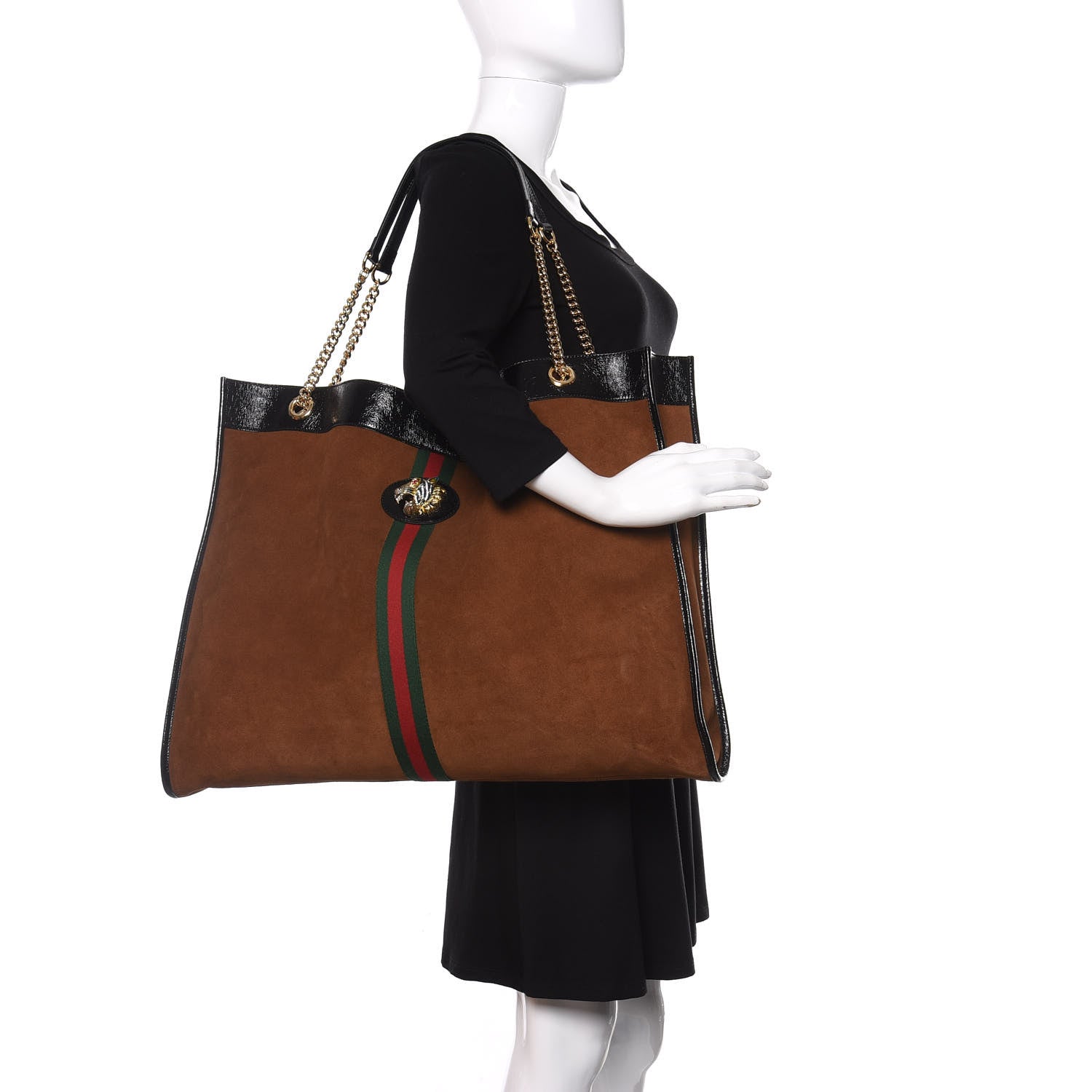 Gucci Suede Patent Maxi Rajah Chain Tote Nocciola Black 2 of 10