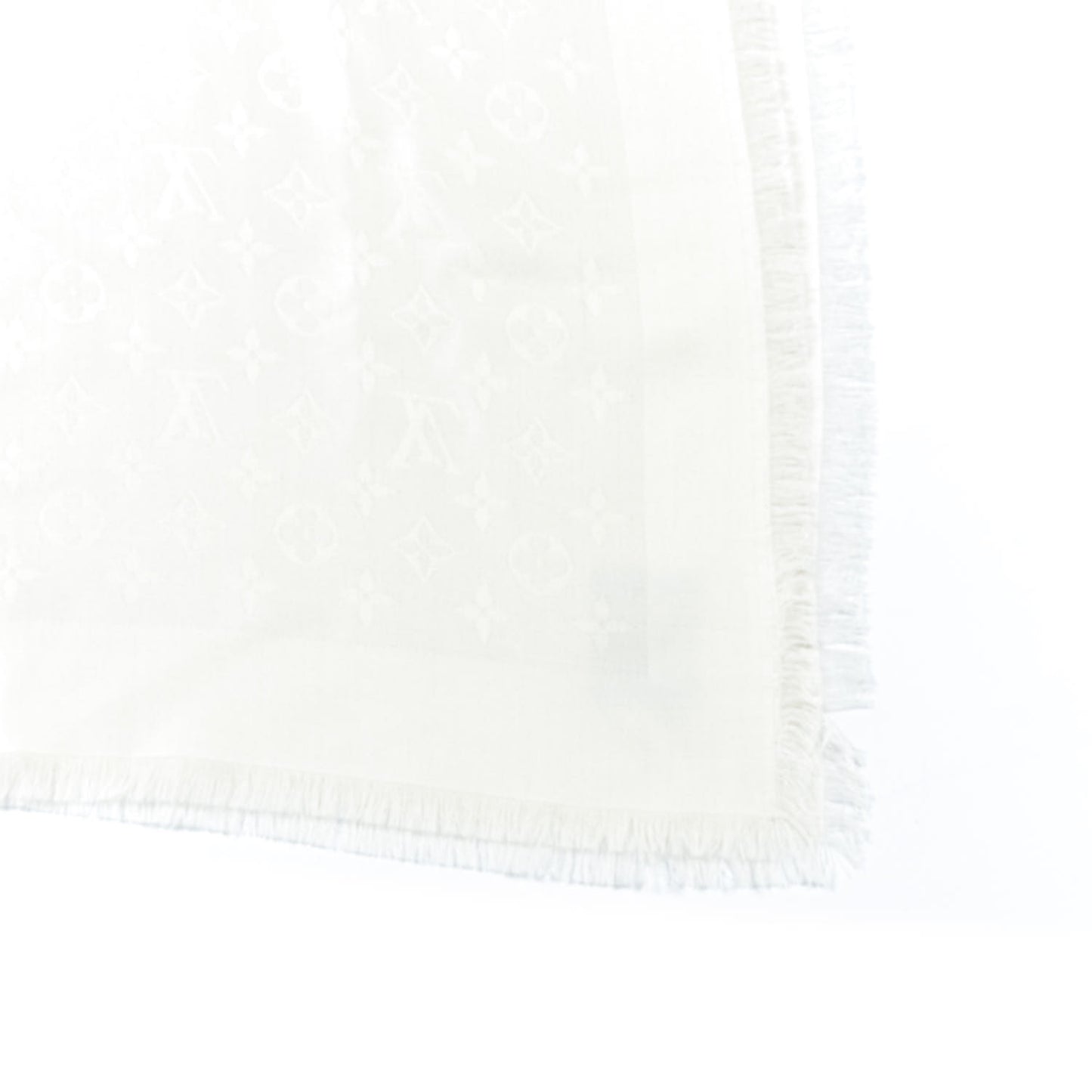 Wool Silk Monogram Shawl White
