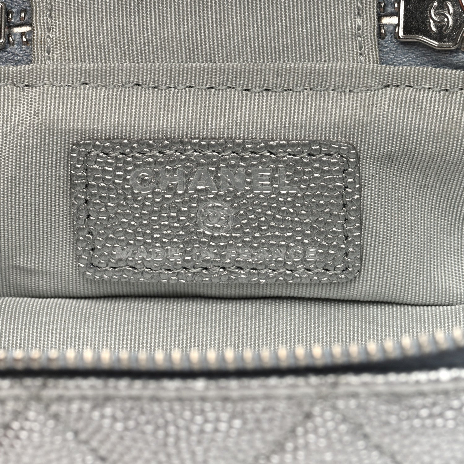 Chanel Metallic Caviar Quilted Mini Top Handle Vanity With Chain Silver 6 of 10