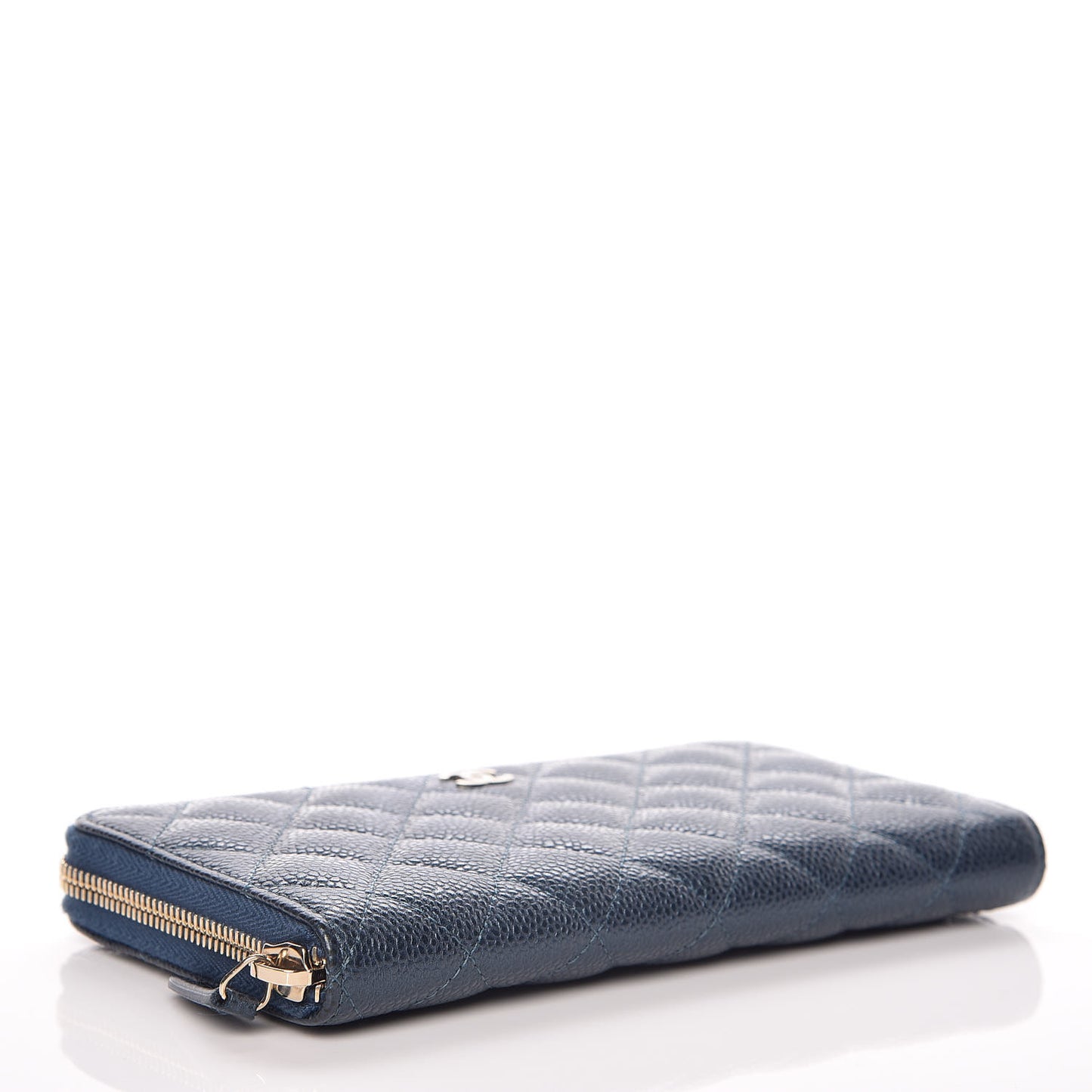 Metallic Caviar Quilted Large Gusset Zip Around Wallet Dark Blue