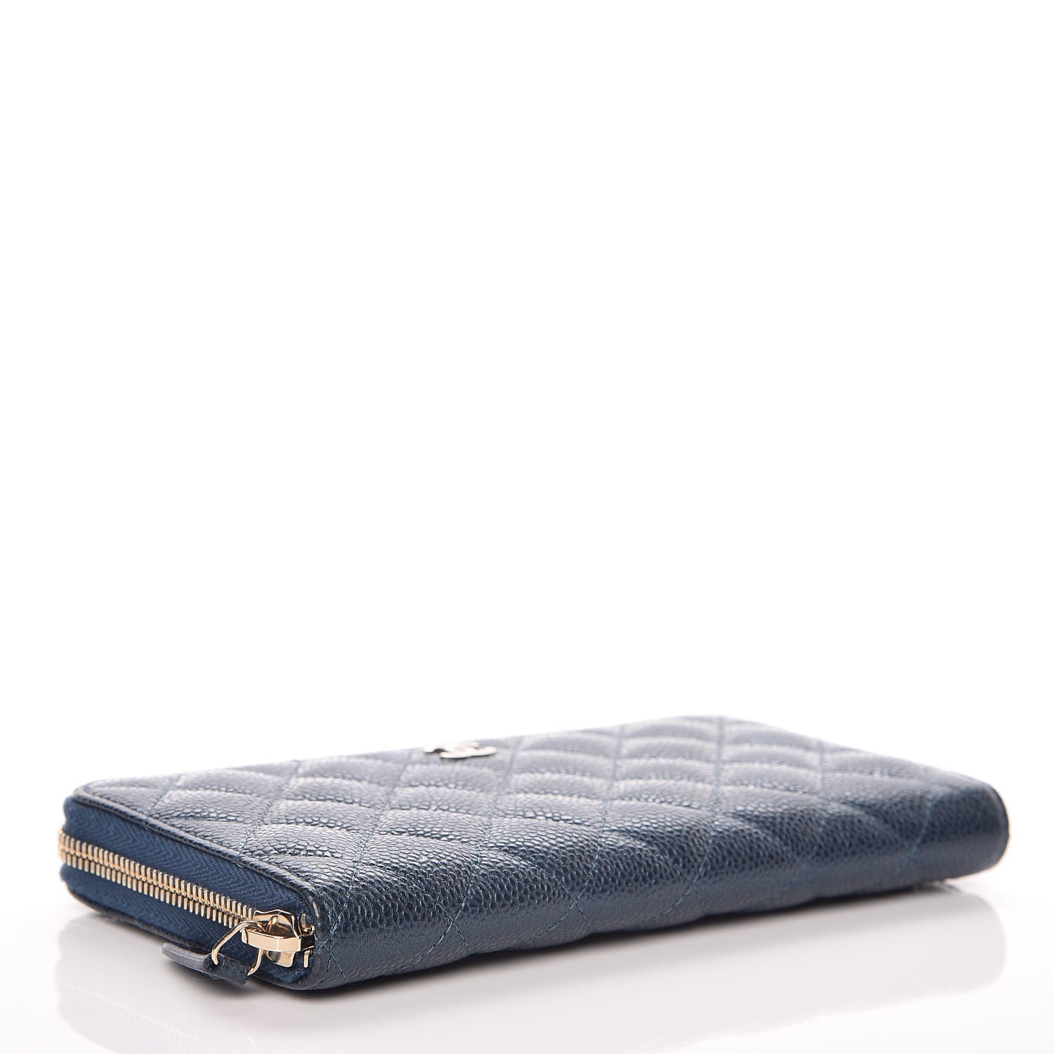 Chanel Metallic Caviar Quilted Large Gusset Zip Around Wallet Dark Blue 4 of 11