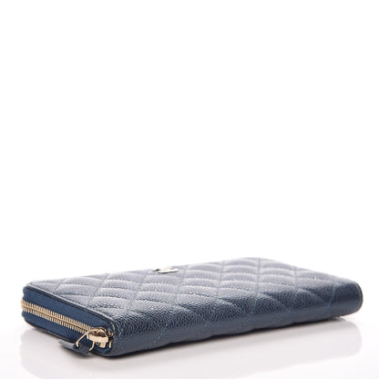 Chanel Metallic Caviar Quilted Large Gusset Zip Around Wallet Dark Blue 4 of 11