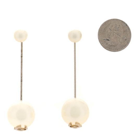 Pearl CC Chain Drop Earrings Gold