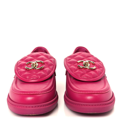 Chanel Lambskin Quilted CC Turnlock Loafers 39.5 Fuchsia 3 of 10