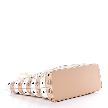 MCM Visetos Striped Medium Anya Shopper Tote White Beige 4 of 8