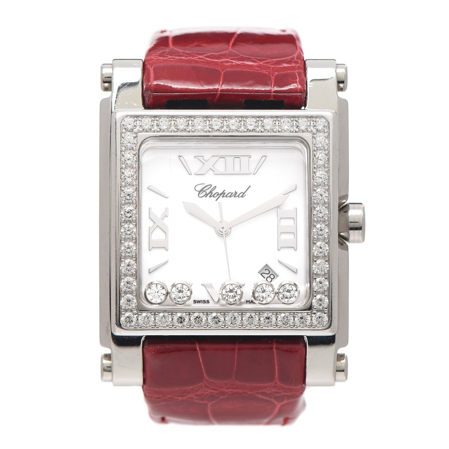 Stainless Steel Alligator Diamond Bezel 36mm Happy Diamonds Quartz Watch