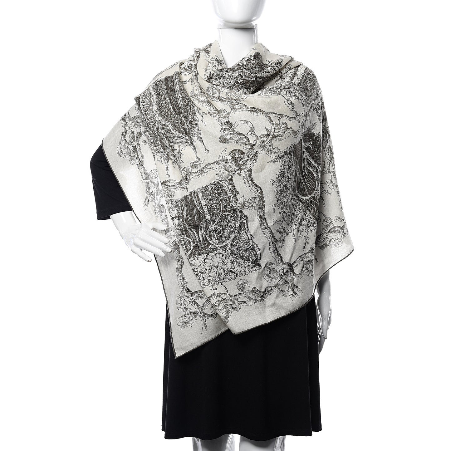 Cashmere Silk Les Cabanes Shawl 140 White Sepia