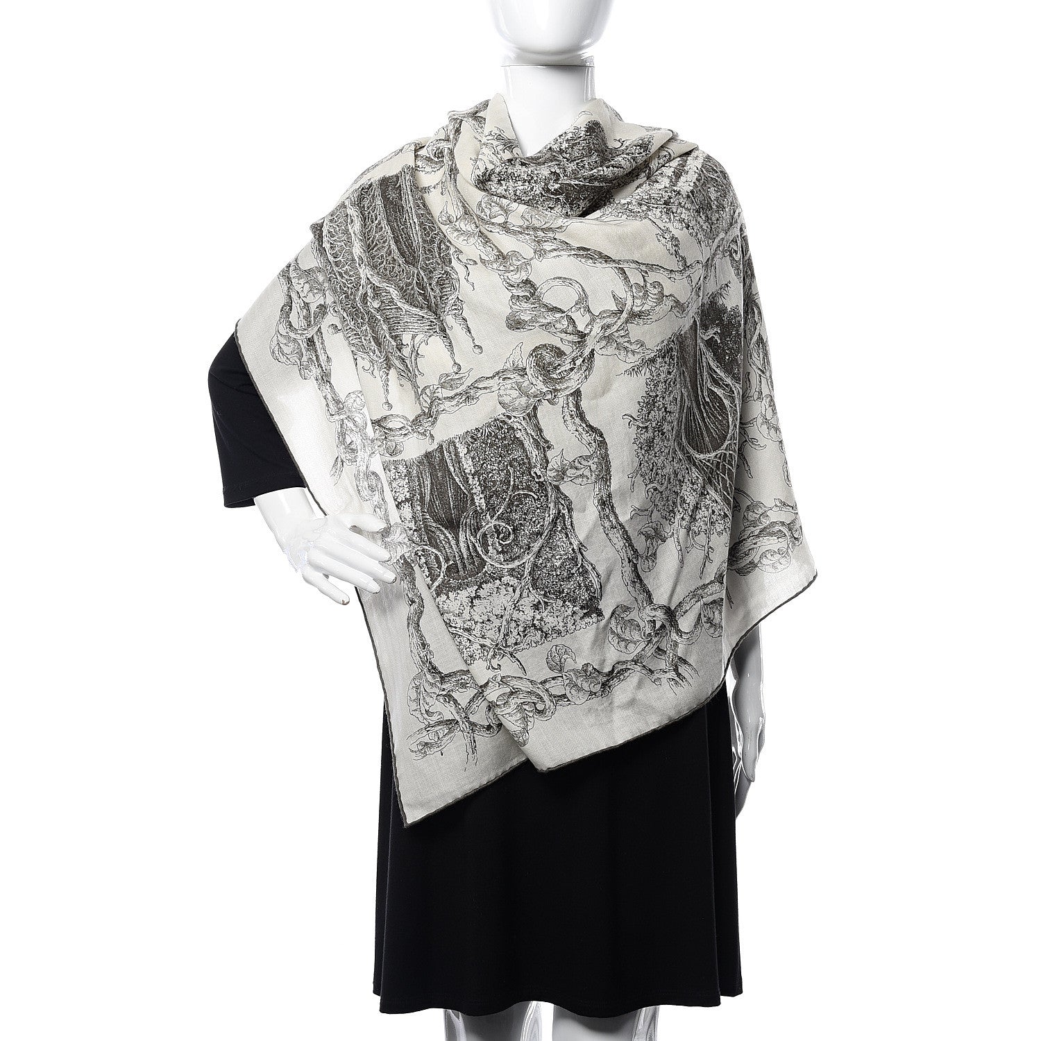 Hermes Cashmere Silk Les Cabanes Shawl 140 White Sepia 2 of 3