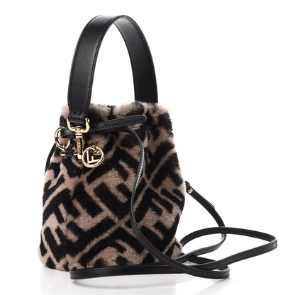 Fendi Shearling F is Macro FF 1974 Diagonal Mini Mon Tresor Bucket Bag Dove Black 4 of 11
