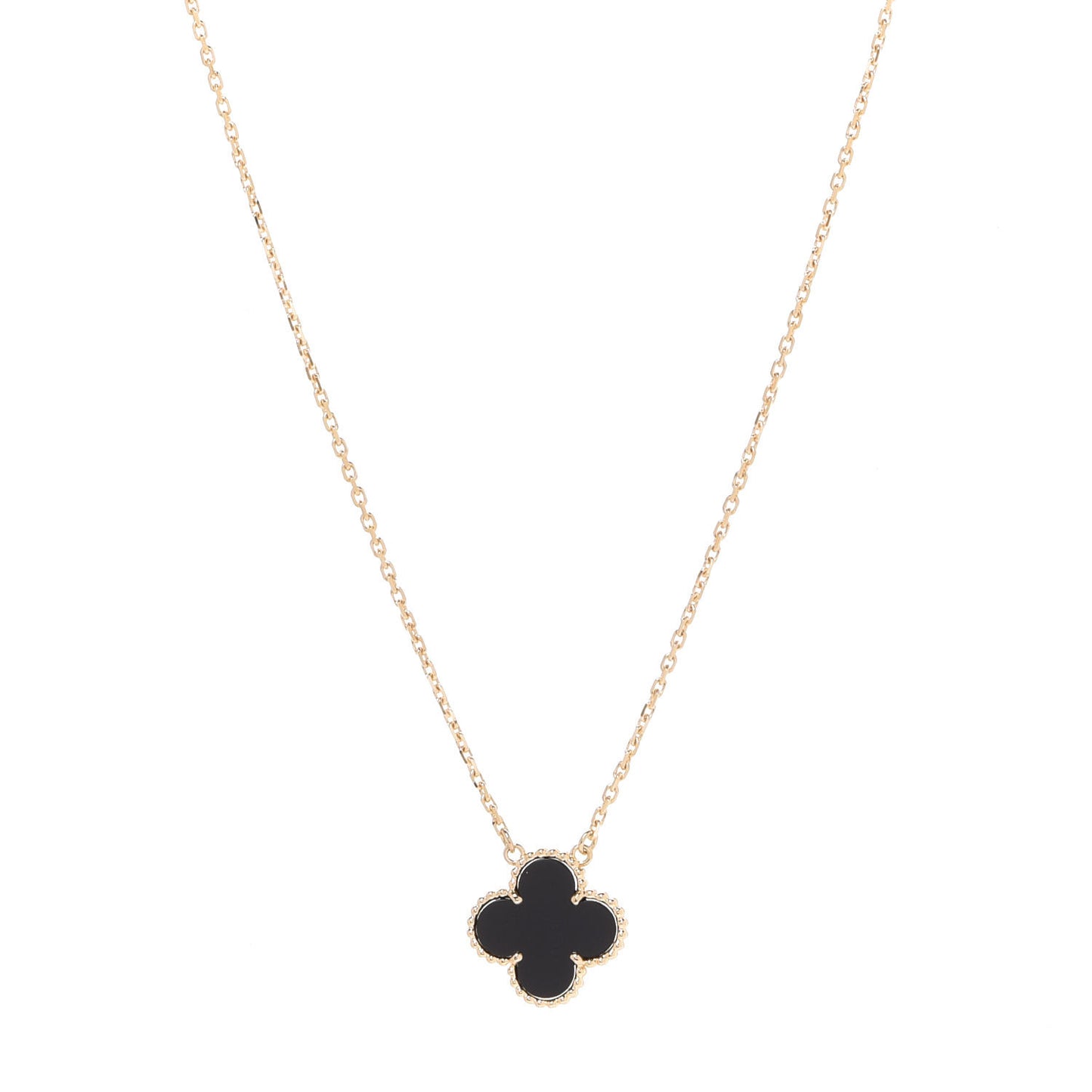 18K Yellow Gold Black Onyx Vintage Alhambra Pendant Necklace