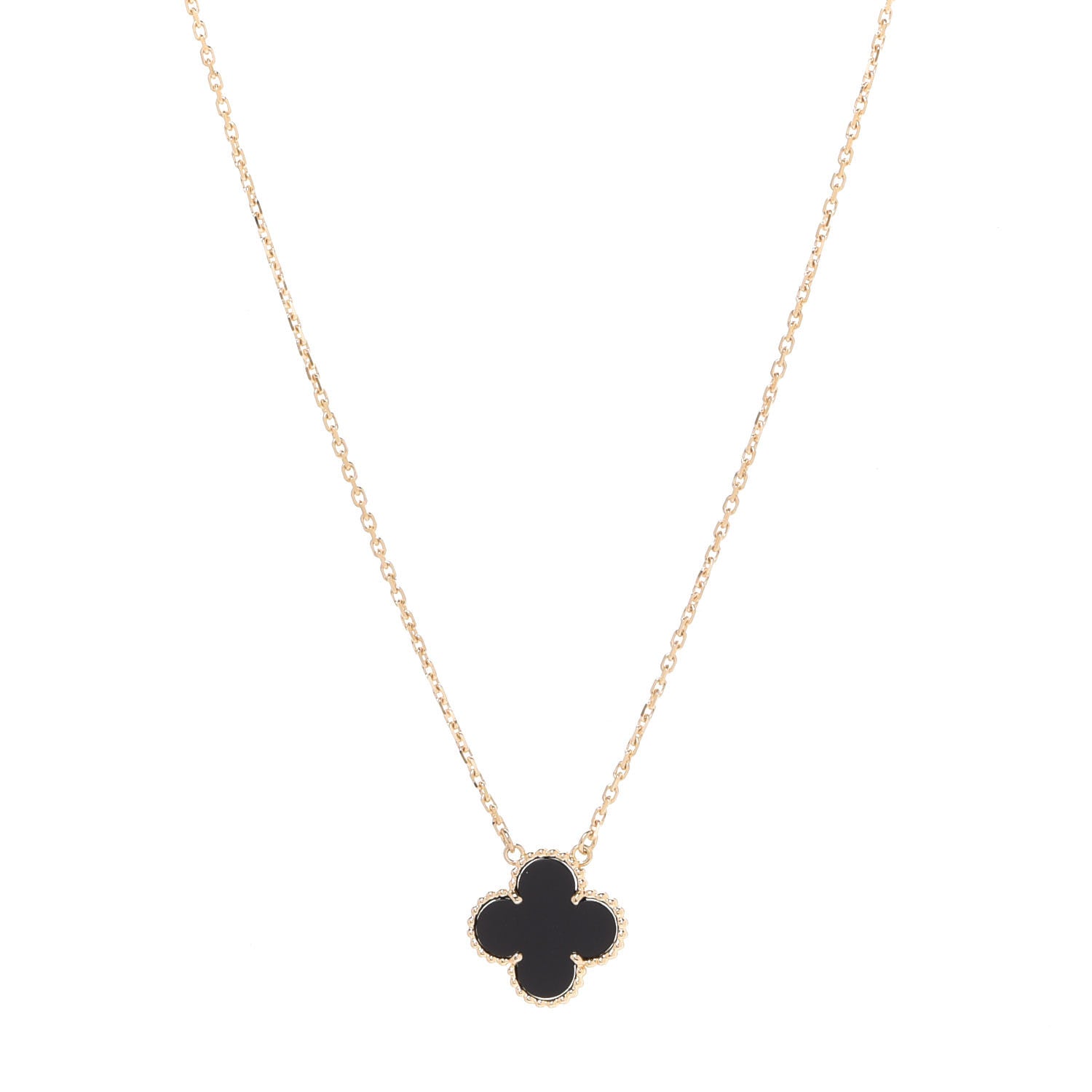 Van Cleef & Arpels 18K Yellow Gold Black Onyx Vintage Alhambra Pendant Necklace 1 of 6