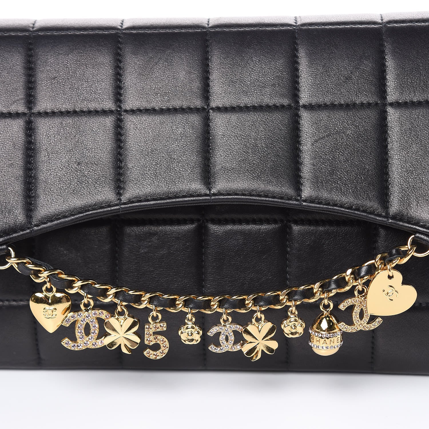 Chanel Lambskin Quilted Crystal Chocolate Bar Charm Flap Black 16 of 16